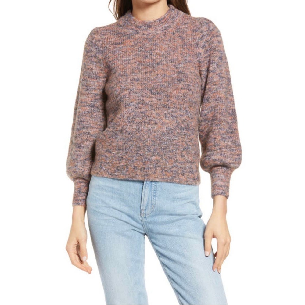 Madewell Space Dyed Eaton Puff-Sleeve Sweater Mock Neck Size XS NWT - Picture 3 of 10